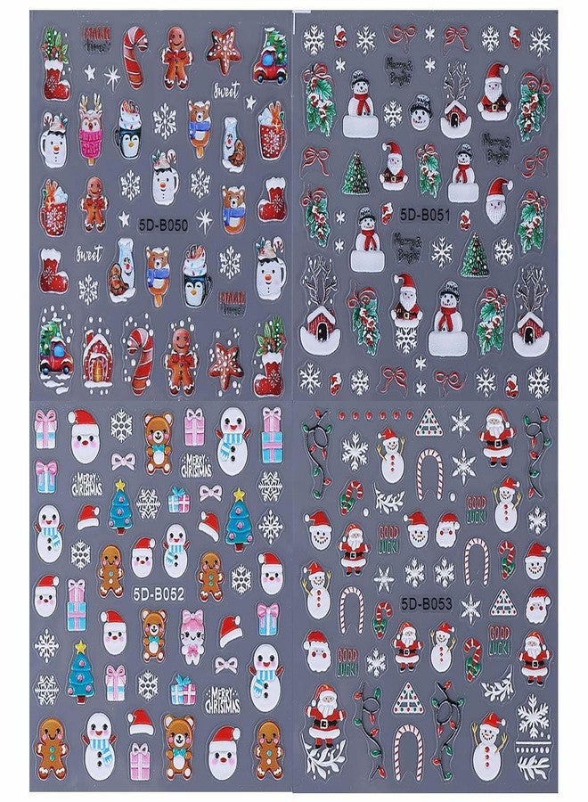 SWEET TREND 3D Christmas Nail Art Stickers – 4pcs Cute Embossed Santa Snowman Bear Gingerbread Man Snowflake Nail Decals - DIY Holiday Manicure at Home - Festive Nail Decorations for Women - Image 3